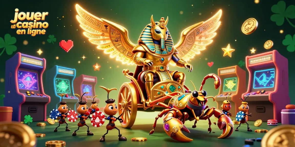 Jouer au casino en ligne avec un scarabée colossale et des scorpions lors d'une expérience de jeu excitante.