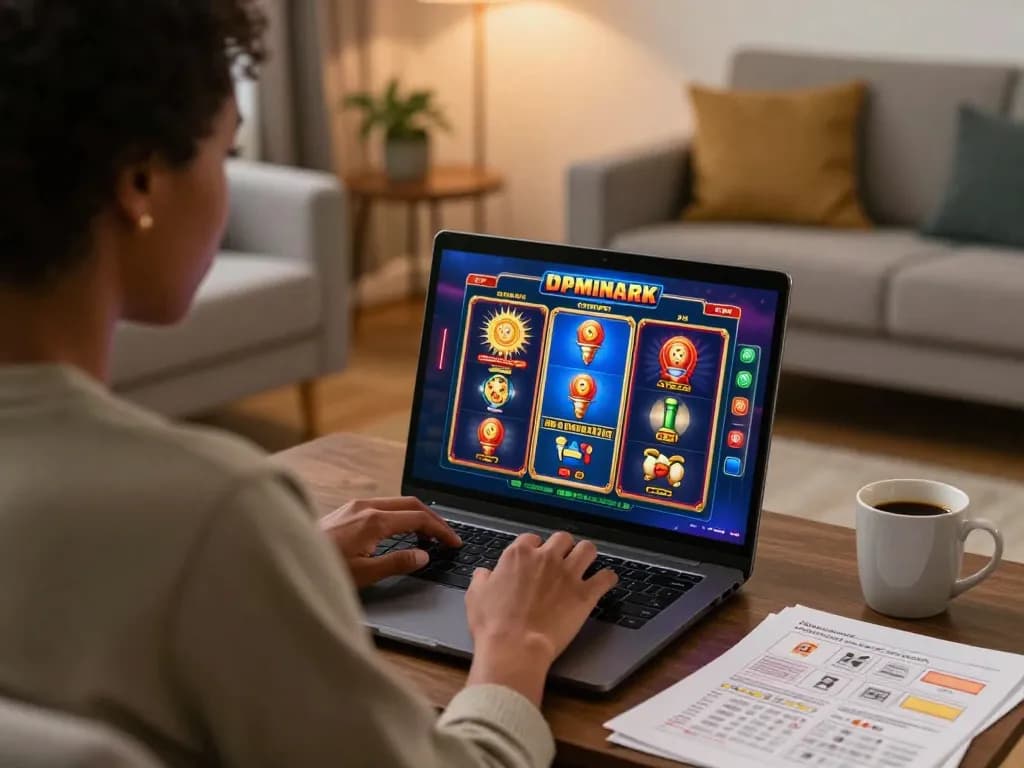 Engaging online gaming experience at situs slot gacor with multiple slots displayed on laptop.