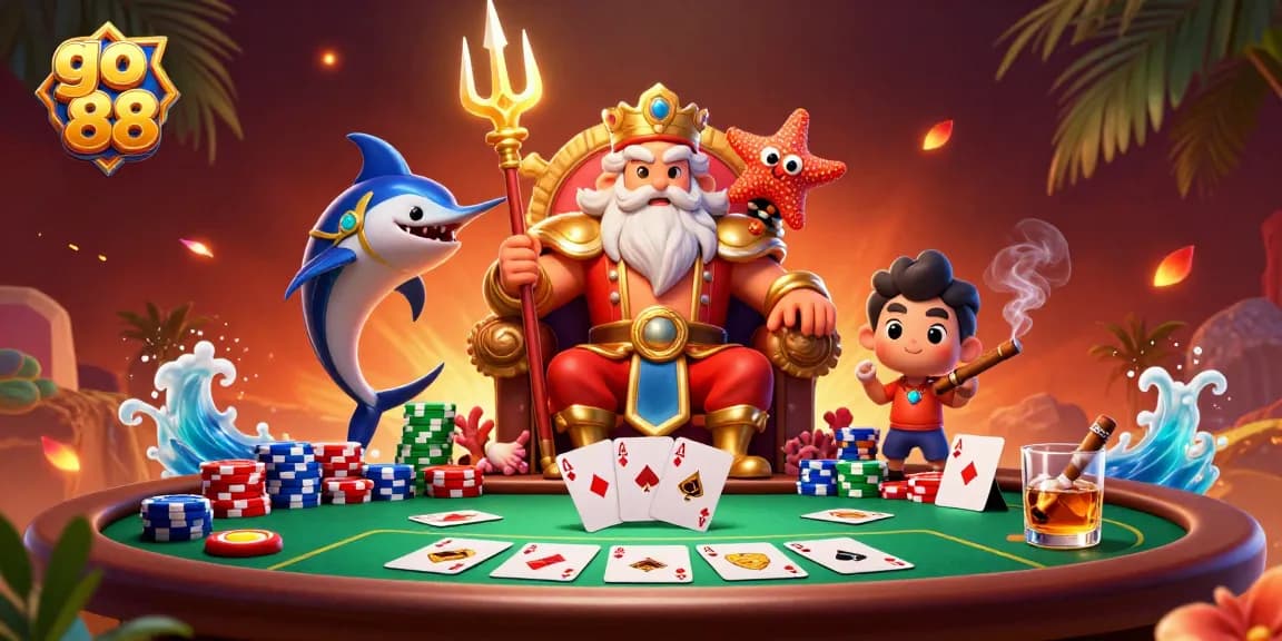 Experience thrilling poker action in go 88 with Neptune, chips, and vibrant game details.