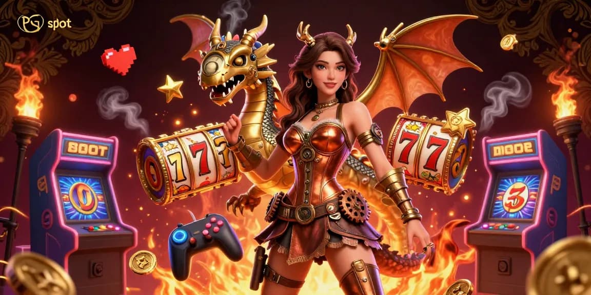Experience exhilarating PG slot action with vibrant casino elements and a stunning dragon