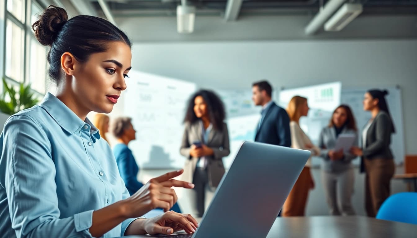 Streamlined workflow with enterprise assistant software enhancing collaboration in a modern workspace.
