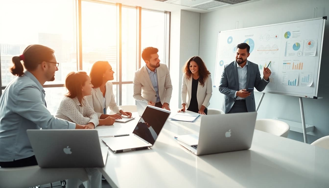 Enhancing strategies through effective Strategy Capture Management in a modern team meeting.