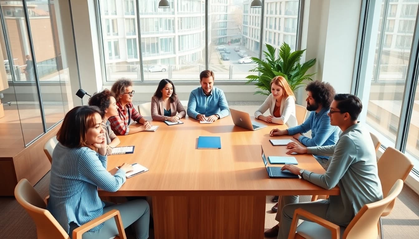 Participants in a professional development coaching session collaborate and share insights actively.