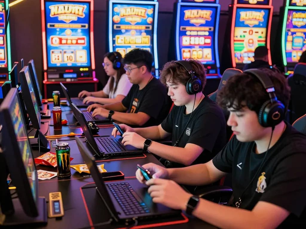 Pemain menikmati slot online laoban188 dengan grafik yang cerah dan statistik kemenangan.