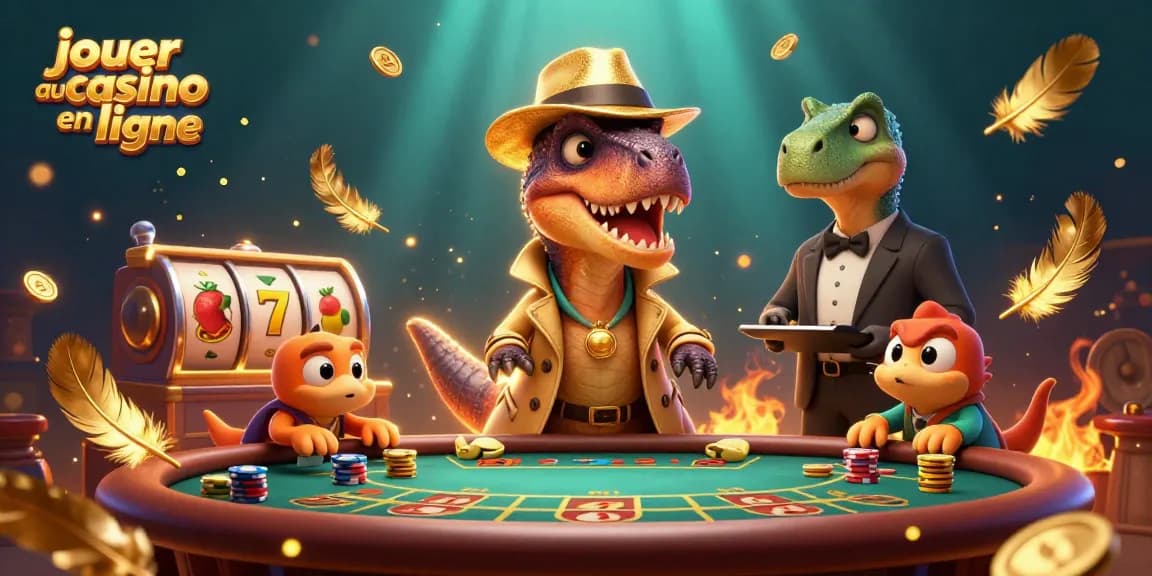 Jouer au casino en ligne avec un vélociraptor subtil à une table de blackjack dans une scène dynamique.