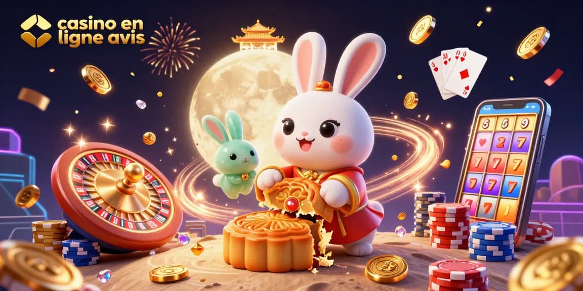 Profitez d'une aventure festive avec "casino en ligne avis", un lapin lunaire et des éléments de jeu qui scintillent.