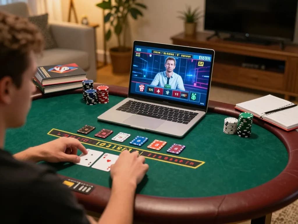 Player enjoying an engaging f168slot online blackjack game at home, illustrating strategic gameplay