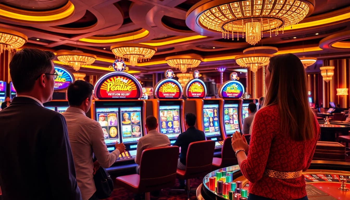 Engaged players enjoying the thrill of slot pragmatic games in a luxurious casino setting.