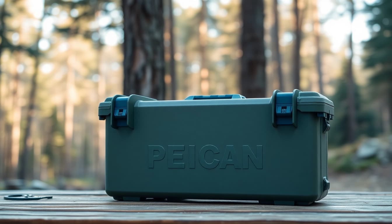 View a pelican rifle case showcasing its rugged design against a natural forest backdrop.