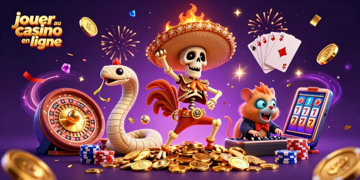 Jouer au casino en ligne avec un squelette mariachi, une momie serpente et un hamster DJ, créant une ambiance festive.