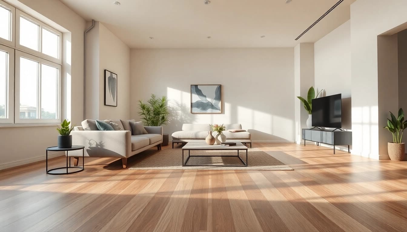 Carrelage imitation parquet dans un salon moderne.