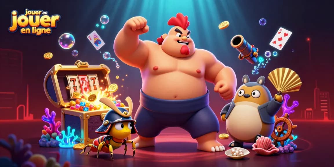Jouer au casino en ligne avec des personnages et des éléments de jeu colorés dans une scène dynamique.