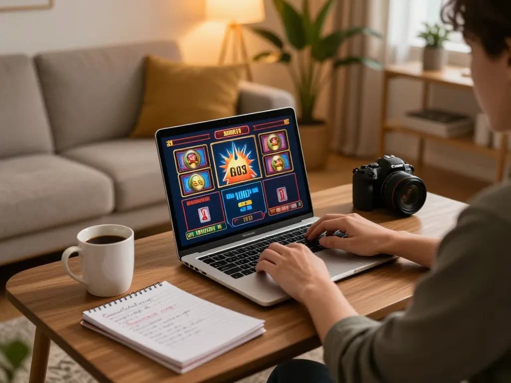 Engaging in situs gacor online slots from a comfortable home gaming setup, embodying responsible gaming practices.