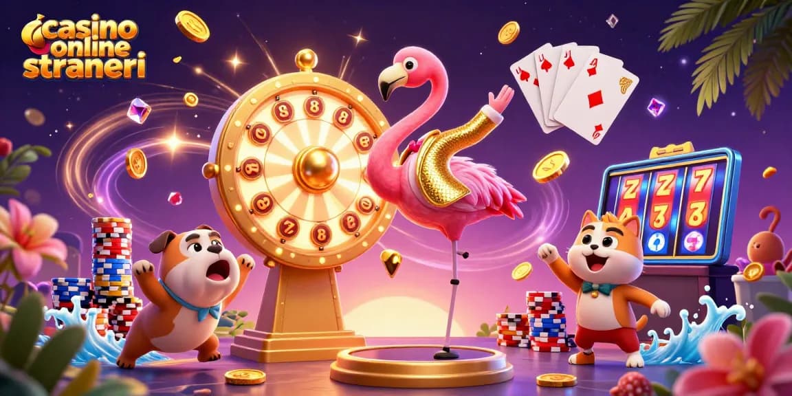 Spinando la ruota dei premi in un casino online stranieri, il bulldog festeggia tra monete d'oro e gemme