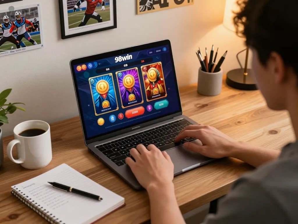 Engaged player strategizing while using the 98win online casino platform.