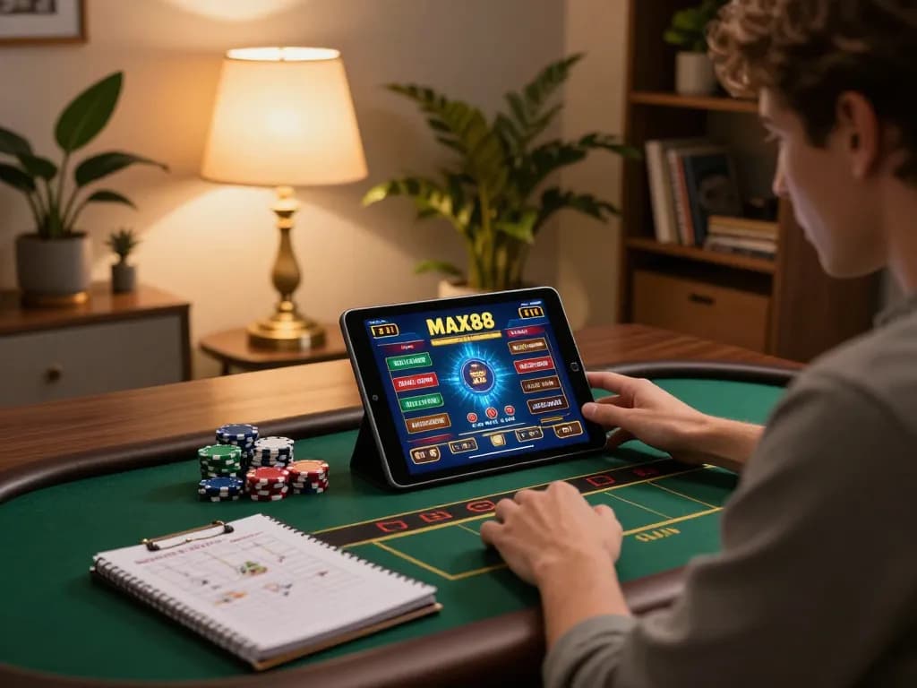 Engage in strategic online gaming with MAX88 on a tablet at home.