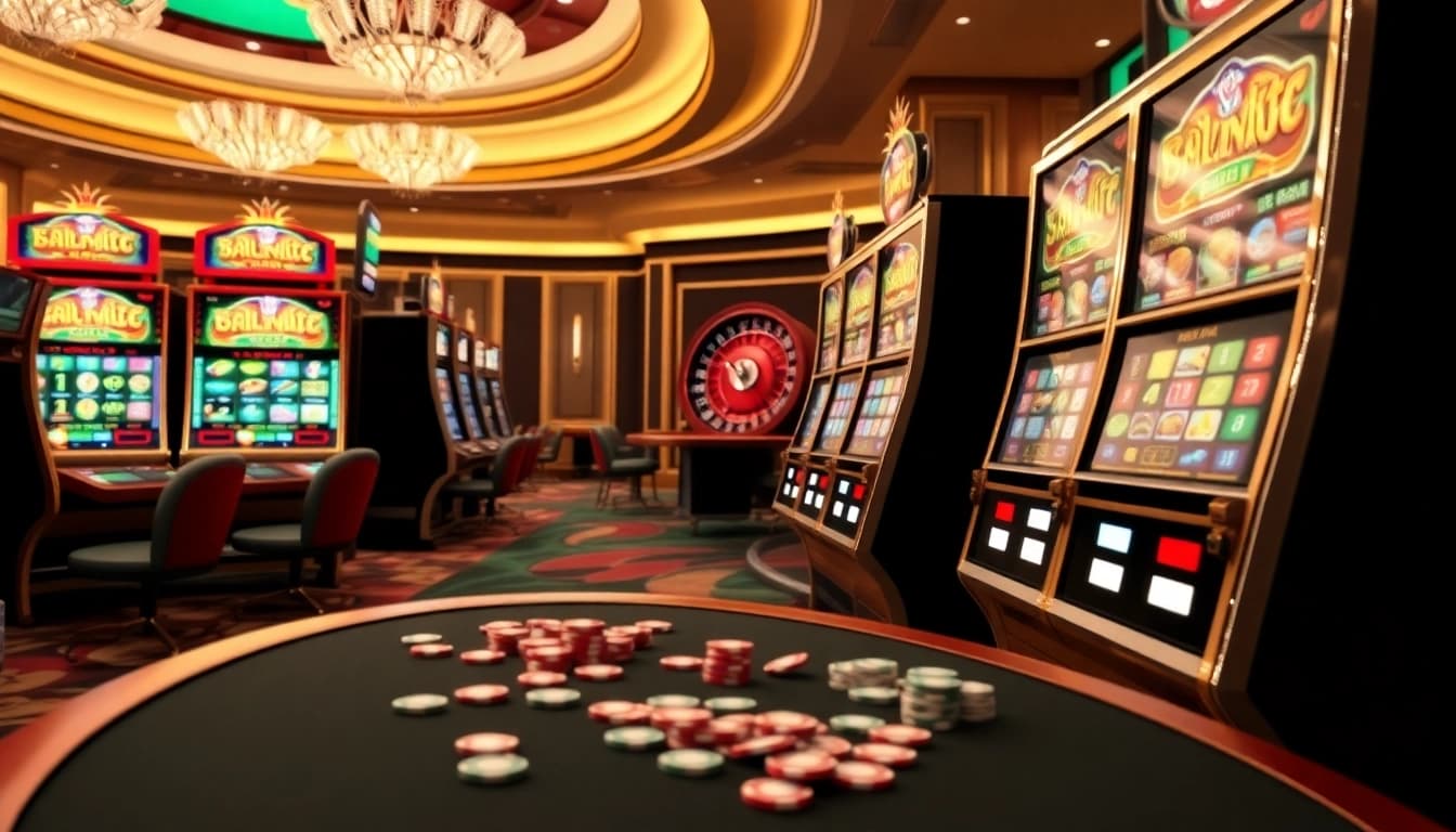 IDN Slot 777 scene with luxurious slot machines and vibrant graphics captivating players.