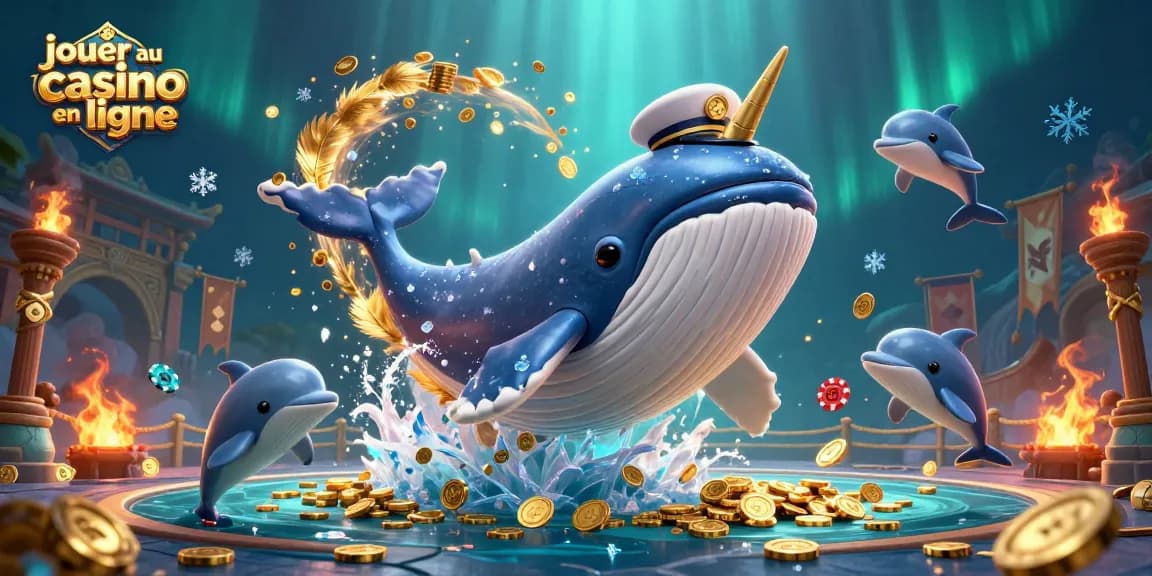 Jouer au casino en ligne avec des baleines et des dauphins dans une scène dynamique remplie de pièces d'or.