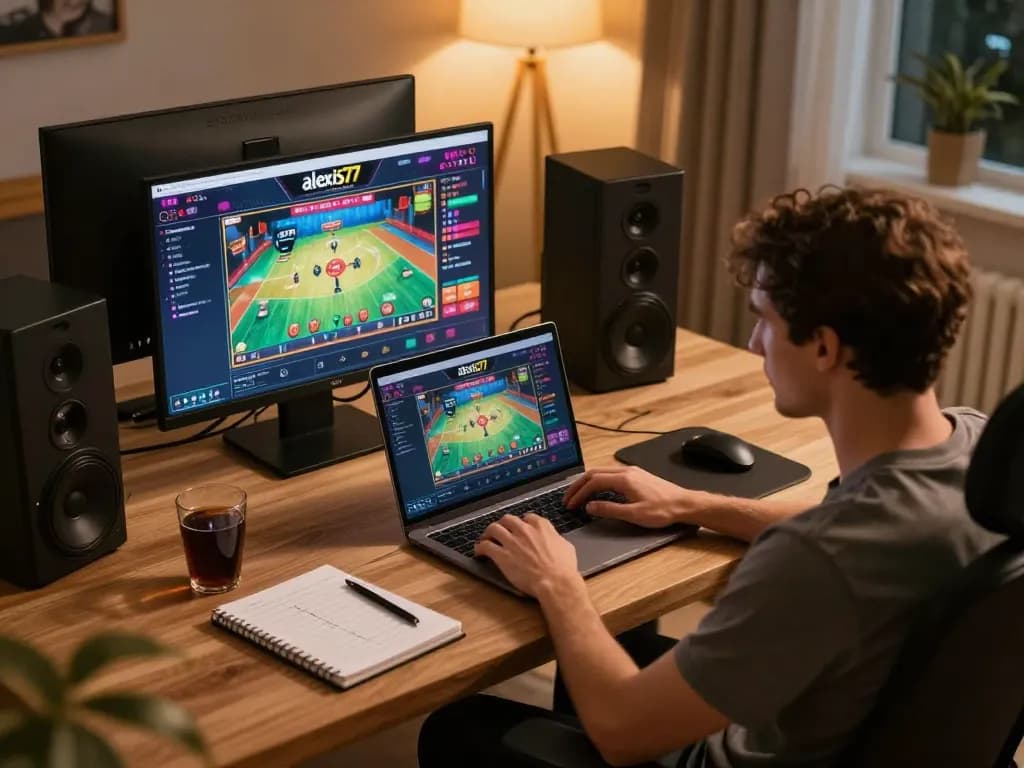 Engaging with the alexis77 gaming platform at home, illustrating responsible online gaming strategy.