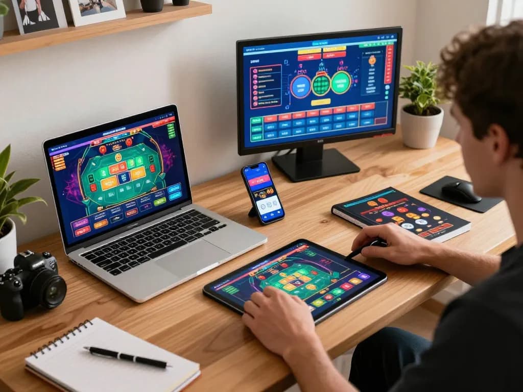Engaging in strategic online gaming at https://56win.bid/ with multiple devices showcasing advanced betting options