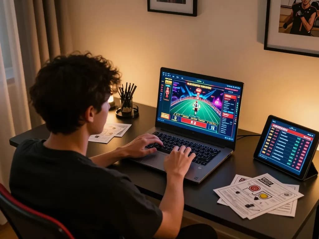 Chơi trò chơi casino trực tuyến với link m88 không bị chặn trên laptop, thể hiện việc chơi game có trách nhiệm.