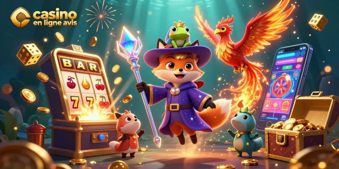 Comment jouer au casino en ligne avis avec une ambiance magique illustrée par un renard sorcier et un phoenix.