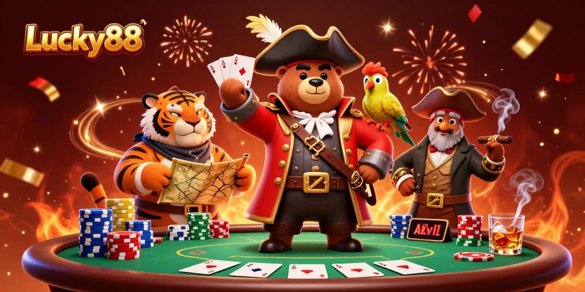Experience the thrill of Lucky88 with pirates, poker chips, and vibrant casino energy!