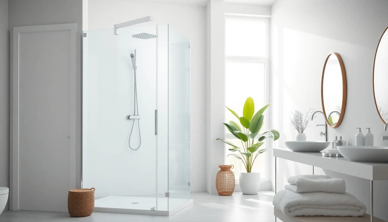Un projet de salle de bains moderne de sunny showers france, mettant en avant une douche élégante et lumineuse