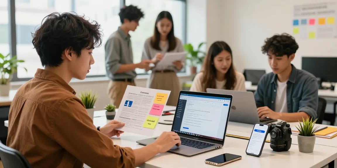 Strategist planning effective facebook marketing in kl in vibrant workspace with modern decor.
