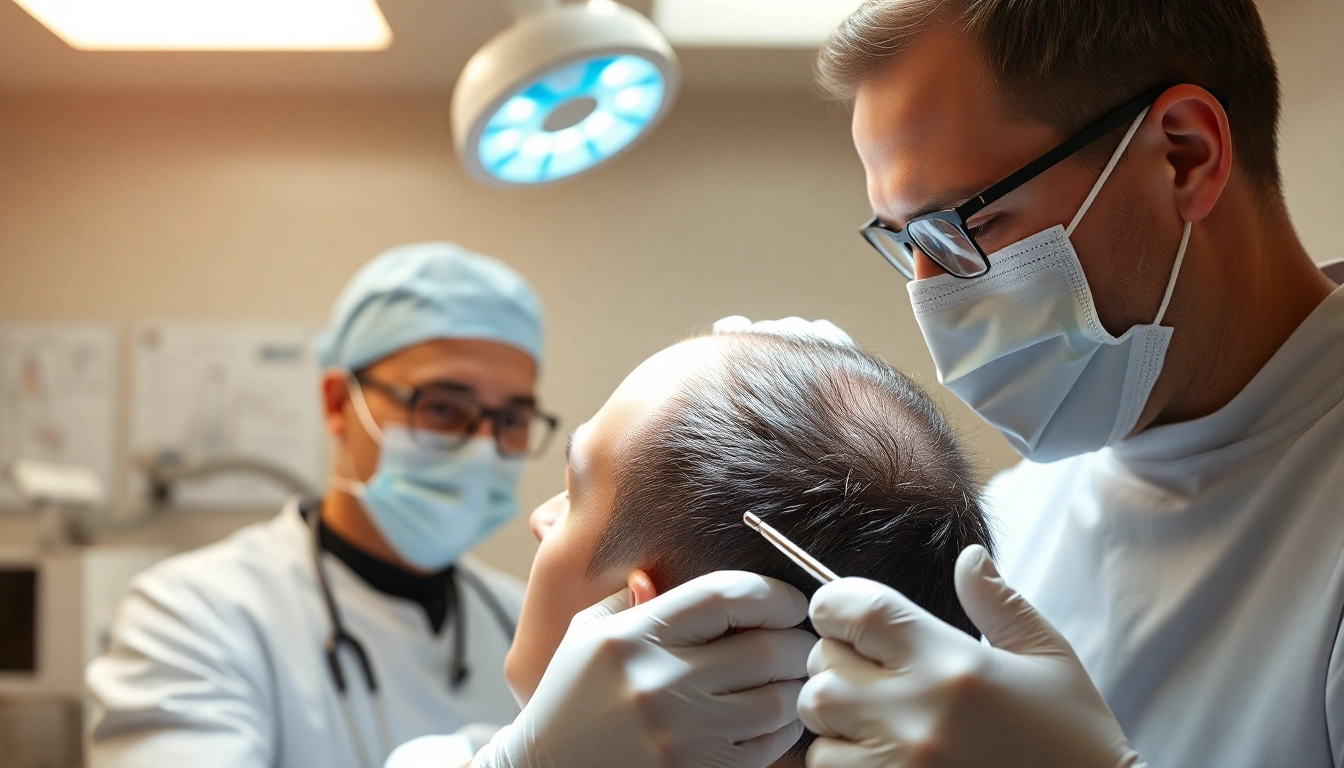 Patient undergoing a hair transplant istanbul in a modern clinic, showcasing skilled hands and advanced techniques.