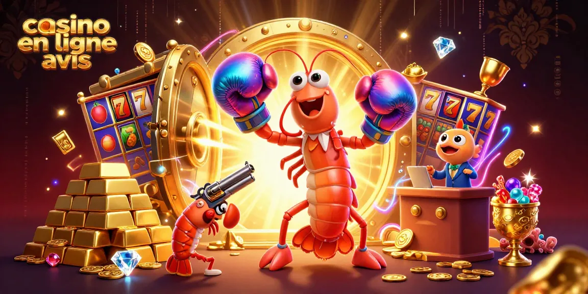 Illustration dynamique d'un mantis shrimp et un pistol shrimp, illustrant casino en ligne avis avec des éléments de machine à sous.