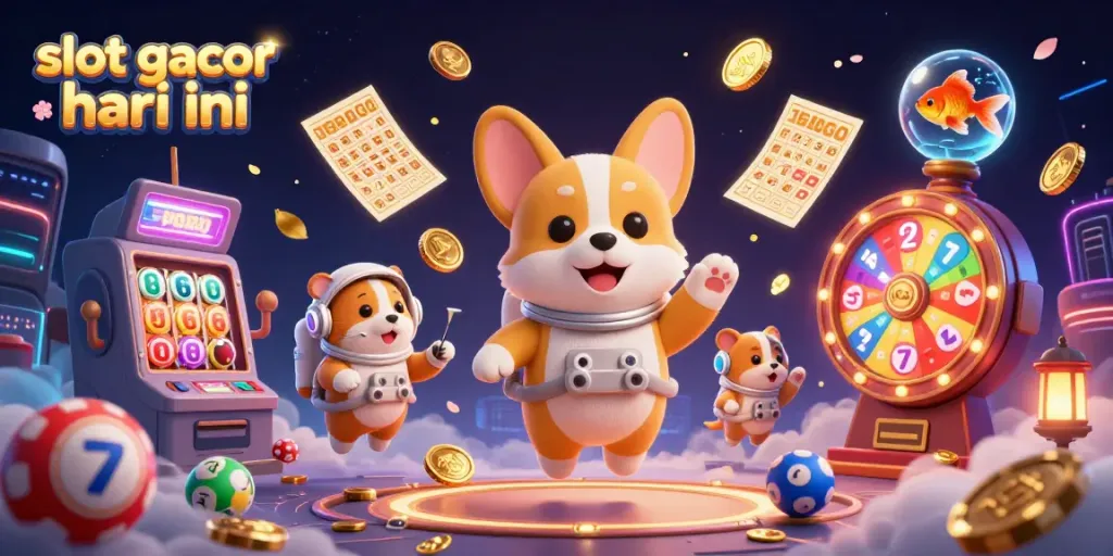 Visualisasi slot gacor hari ini menampilkan kasino luar angkasa dengan karakter menghibur dan elemen permainan yang dinamis.