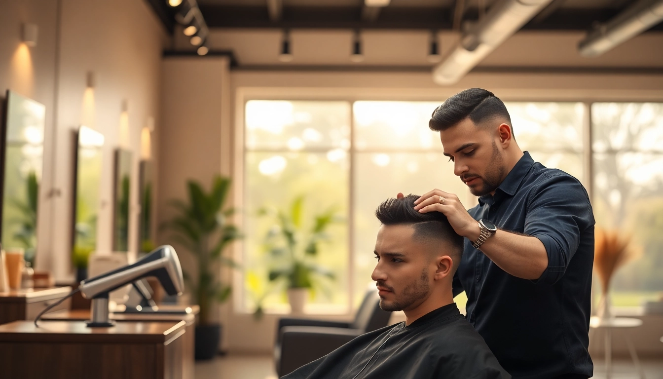 Ace of Fades 212 showcasing hair replacement service with a skilled stylist in a modern salon setting.