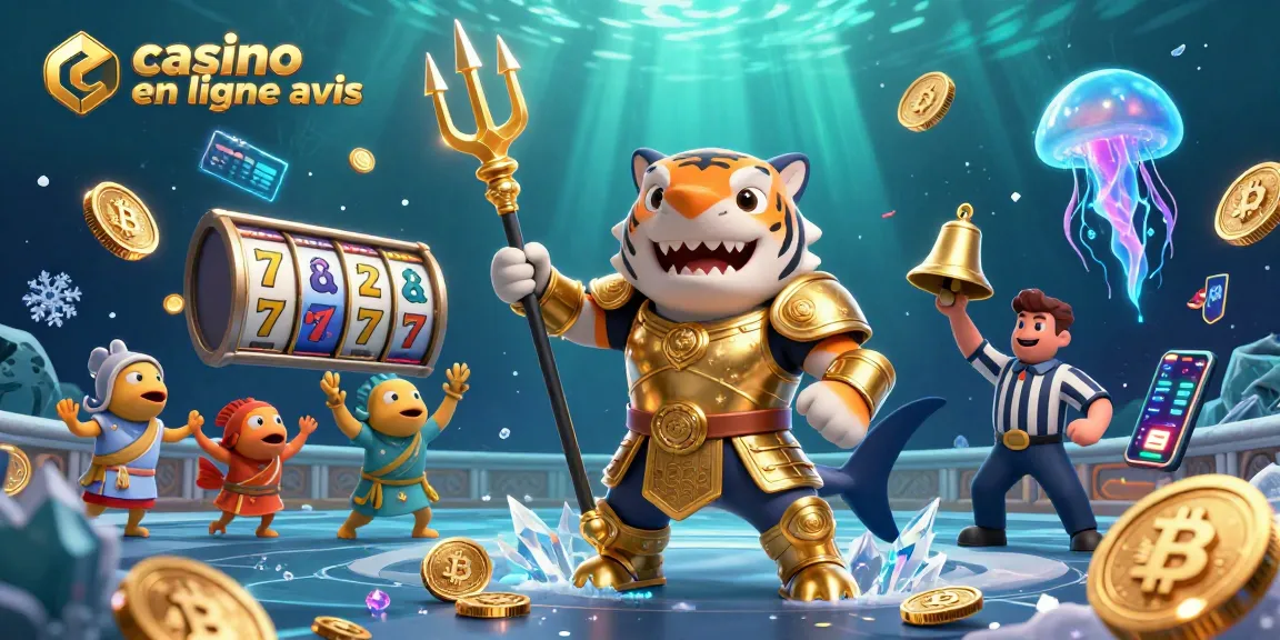 Évaluation du casino en ligne avis montrant un requin tigre 3D féroce dans une arène sous-marine.