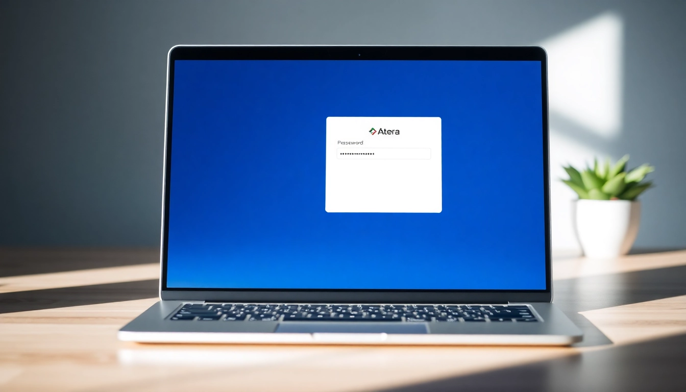 Atera login screen on a laptop, highlighting secure password entry and user-friendly design.