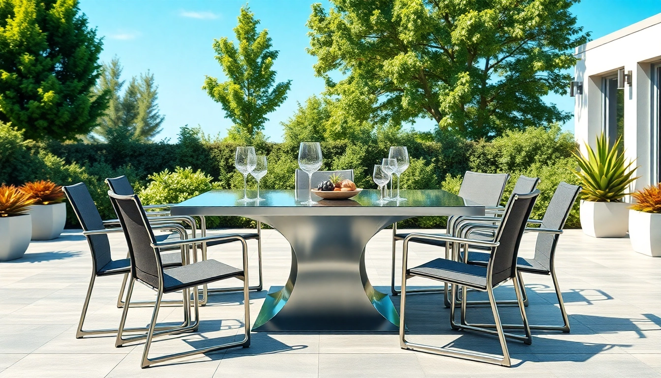 Stylish stainless steel furniture set enhancing outdoor ambiance with modern design.