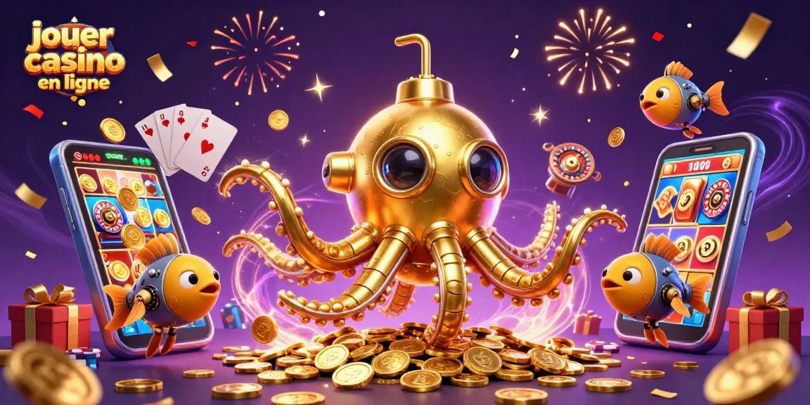 jouer au casino en ligne avec un kraken doré émergeant des pièces d'or et des jeux dynamiques