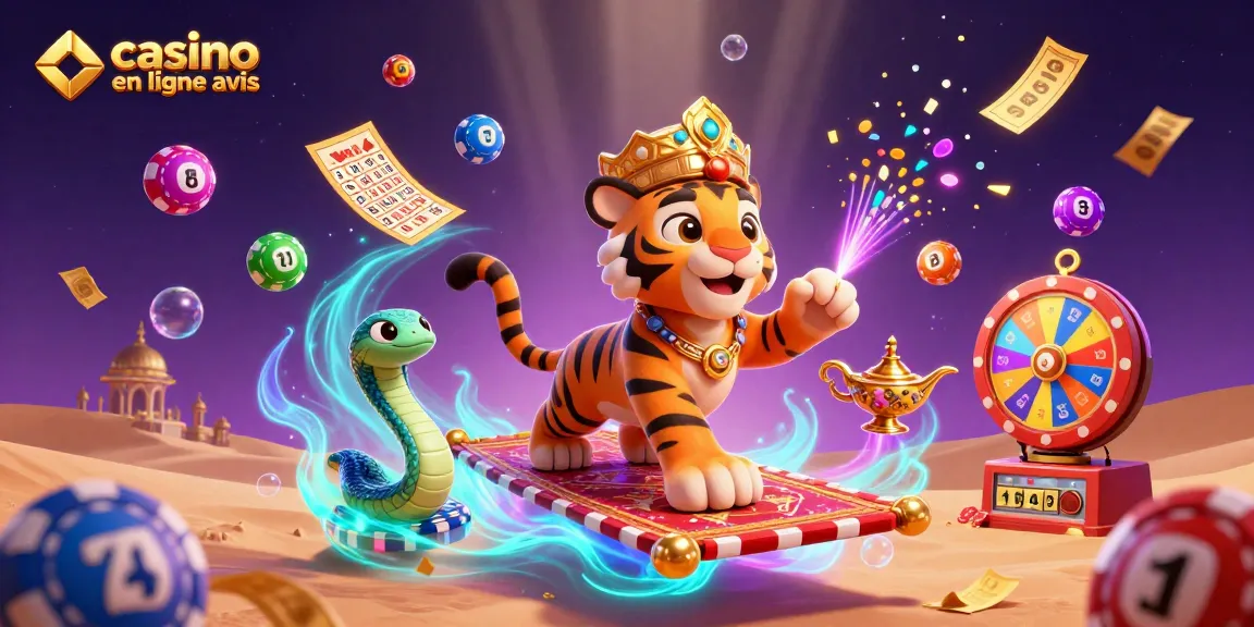 Casino en ligne avis : sultan et génie en scène animée avec éléments de loterie et bingo.