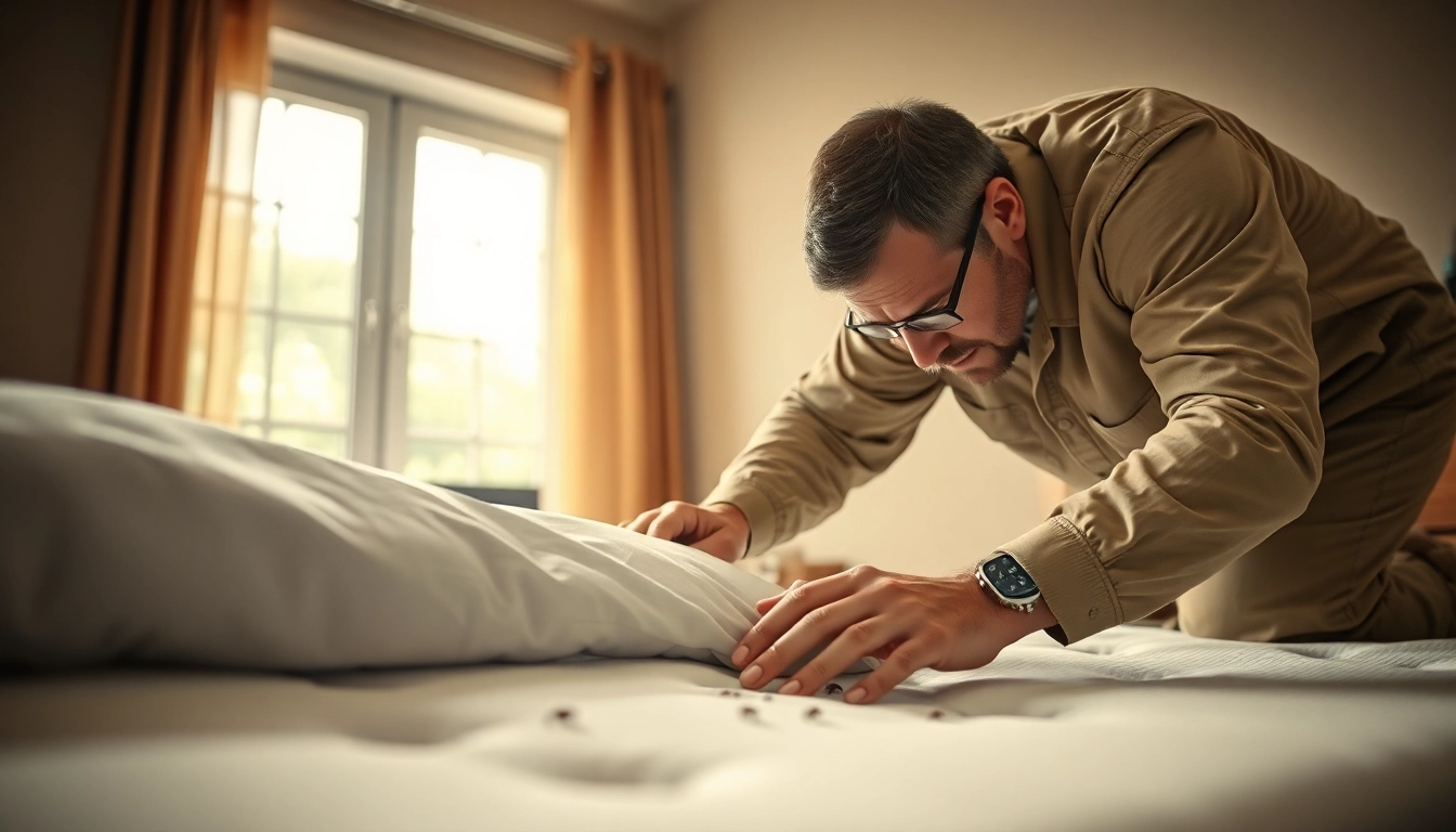 Waukesha bed bug exterminators inspect a mattress for pest issues.
