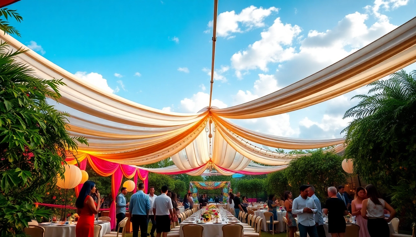 Tent Rentals elegantly set up outdoors for a special event, showcasing vibrant decorations and inviting atmosphere.
