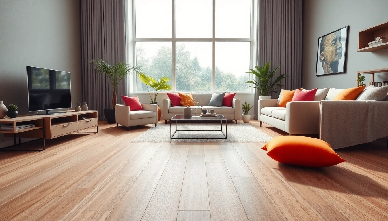 LVP flooring elegantly enhances the beauty of a modern living room with vibrant decor.