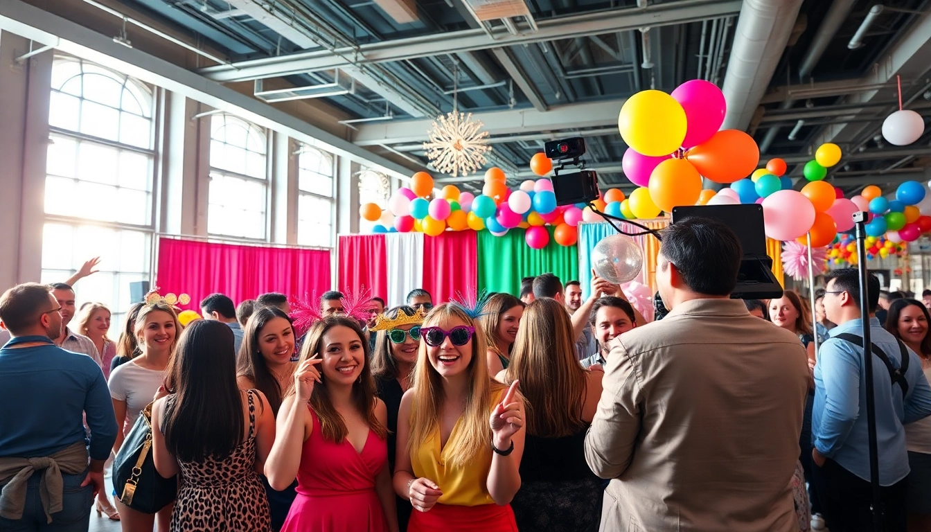 Capture joyful moments at a photo booth chicago, featuring vibrant props and a lively event atmosphere.