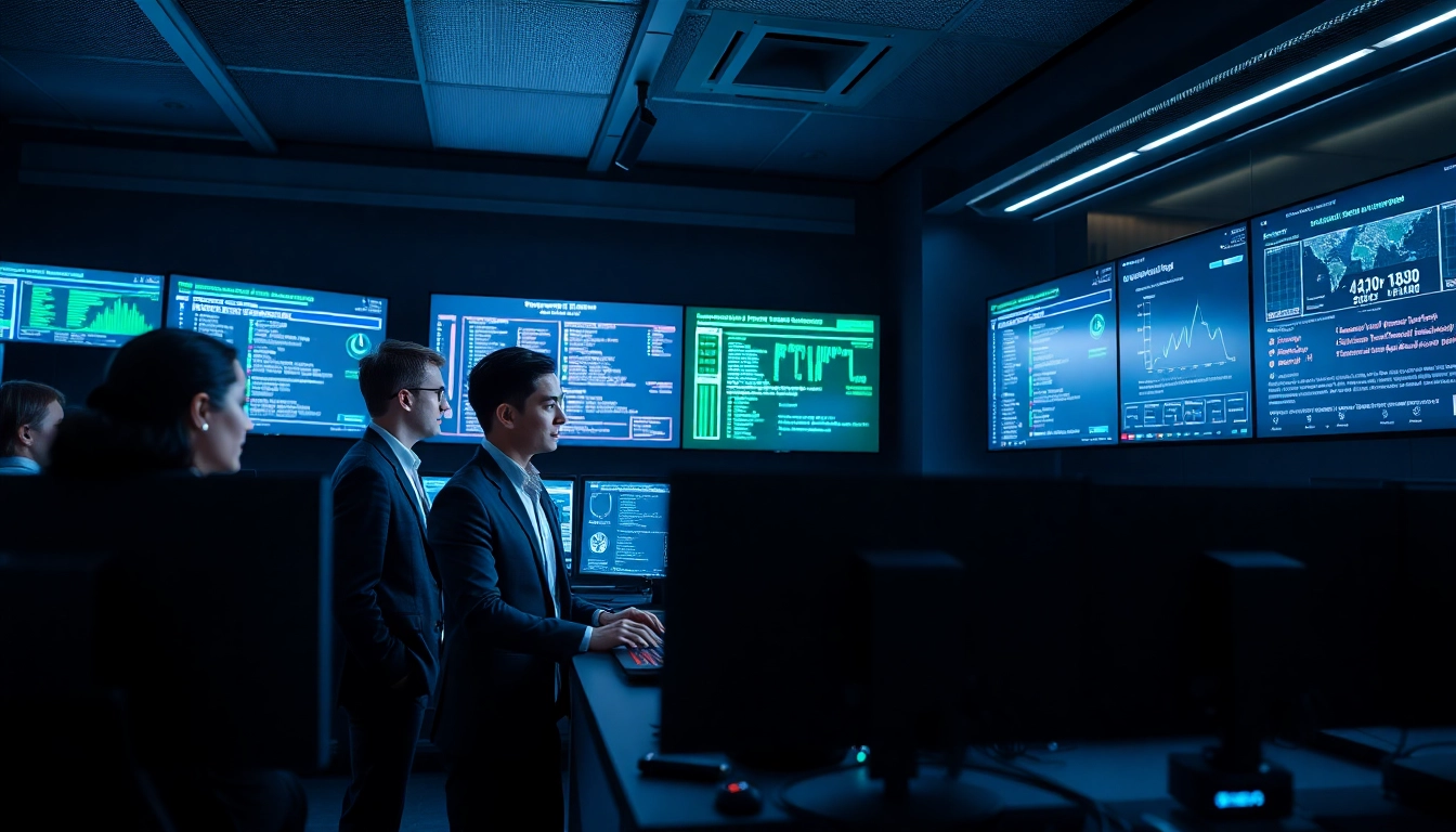 Engaged CIRT team analyzing cybersecurity data in a modern operations center.