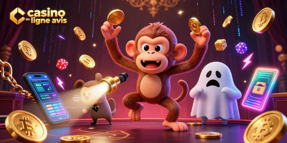 Cette illustration dynamique montre un casino en ligne avis, mettant en scène un singe poltergeist et un chiot chasseur de fantômes.