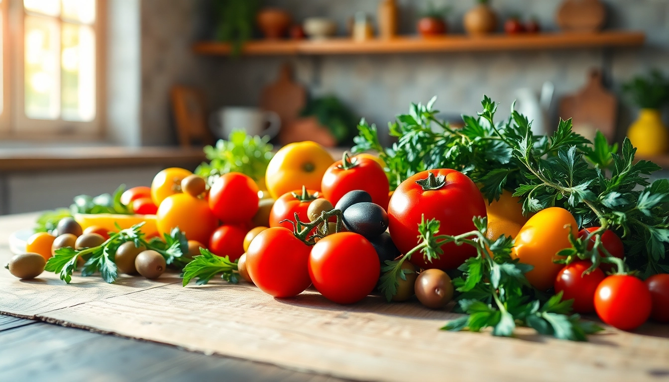 Explore vibrant dishes highlighting the health benefits of the mediterranean diet, featuring fresh fruits and vegetables.