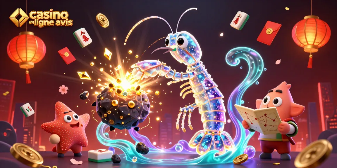 Illustration dynamique avec avis sur les casinos en ligne, samouraï galactique et joyaux d'or