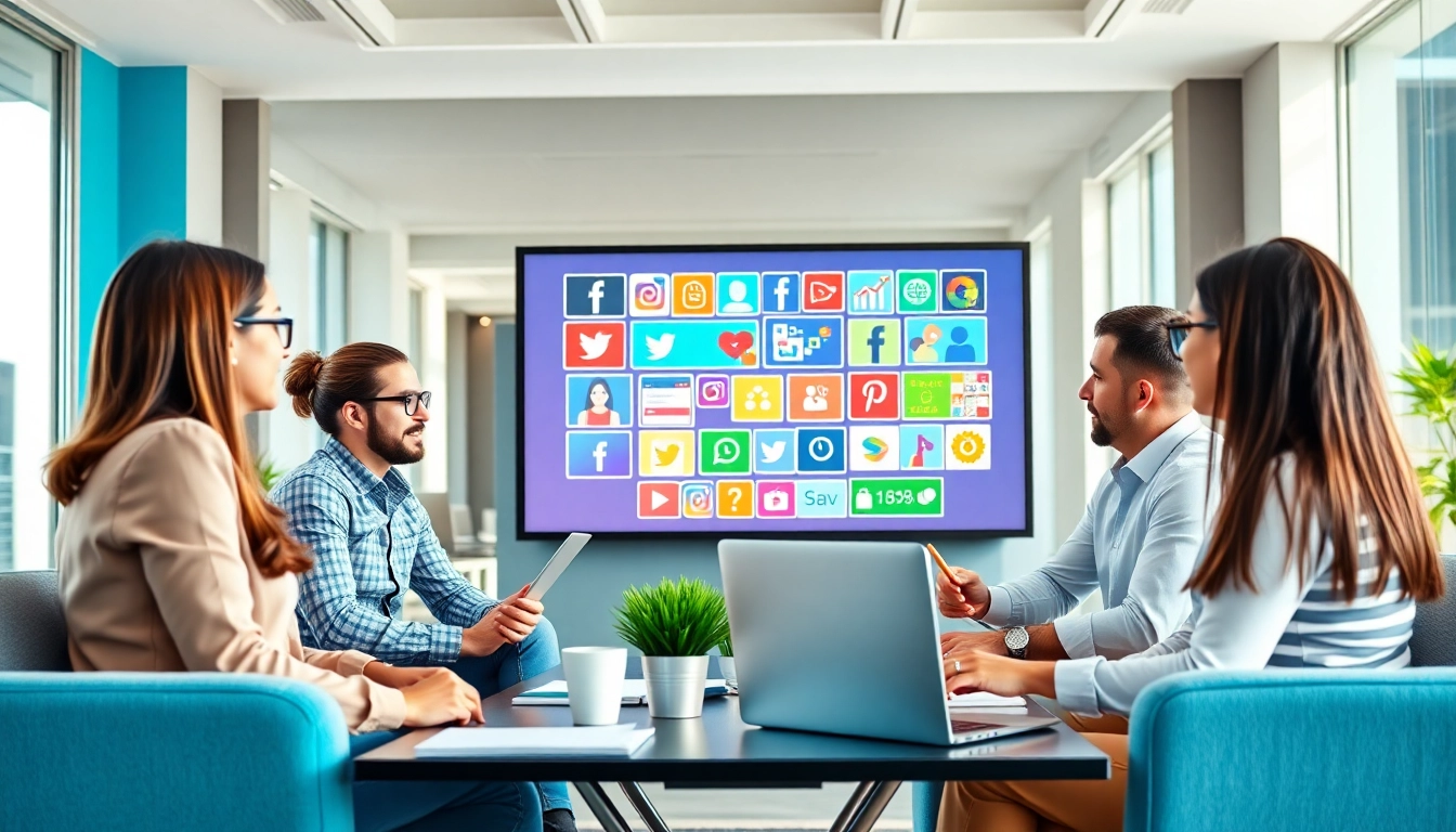 Enhance your brand with social media marketing edmonton through expert collaboration in a vibrant office.