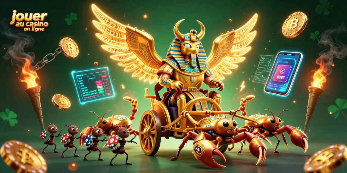 Jouer au casino en ligne avec une illustration captivante de scarabée doré et scorpions.