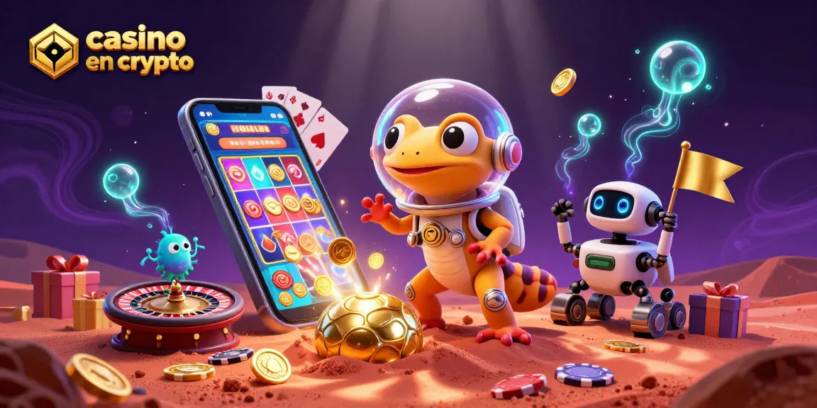 Jouez au casino en ligne crypto avec un gecko martien découvrant un casino doré sur Mars.
