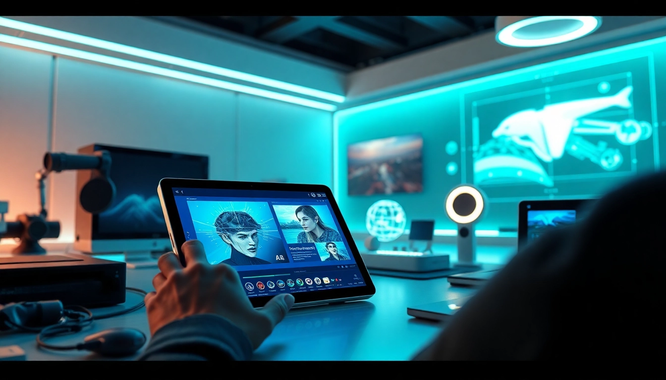 The Nano Banana Pro interface displayed on a sleek tablet in a futuristic workspace, showcasing advanced AI image editing technology.